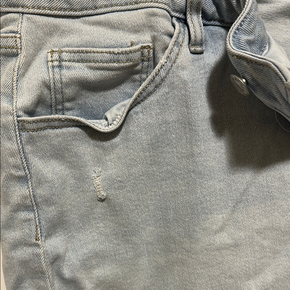 Blue Jean Shorts with Distressed Raw Hem - Picture 4 of 7